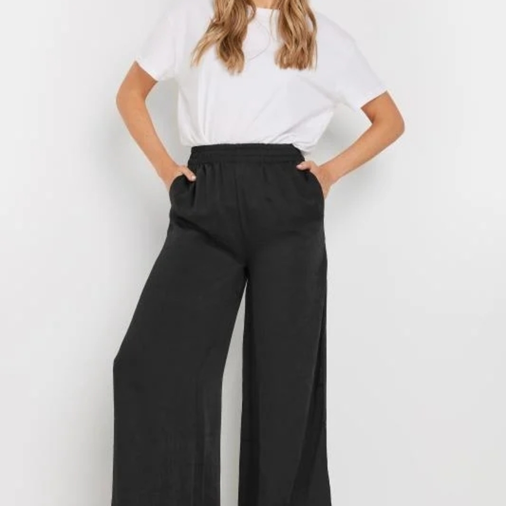 Black Satin Wide-Leg Women's Pants